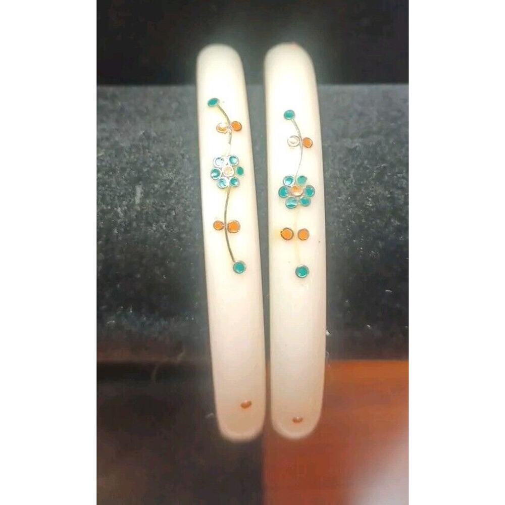Celluloid Dangle Bracelet Bangle Flowers Colorful Handmade Design Lot Of 2 - Picture 2 of 7